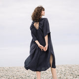 Monique Linen Dress in Navy