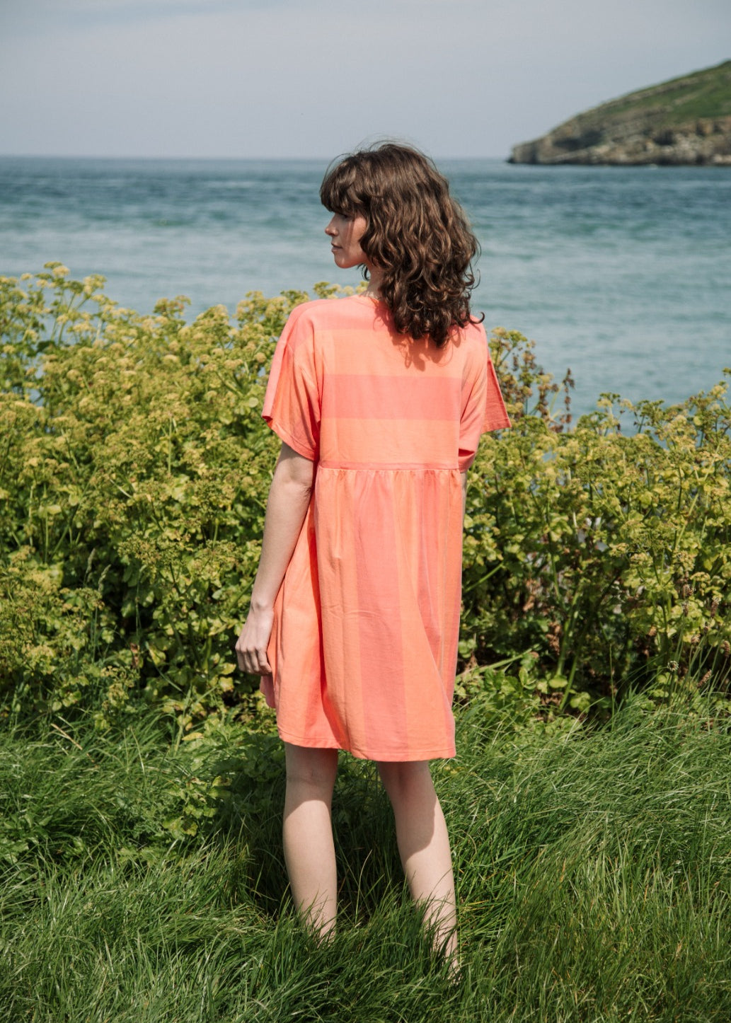 Lois-Sue Organic Cotton Dress in Coral and Apricot