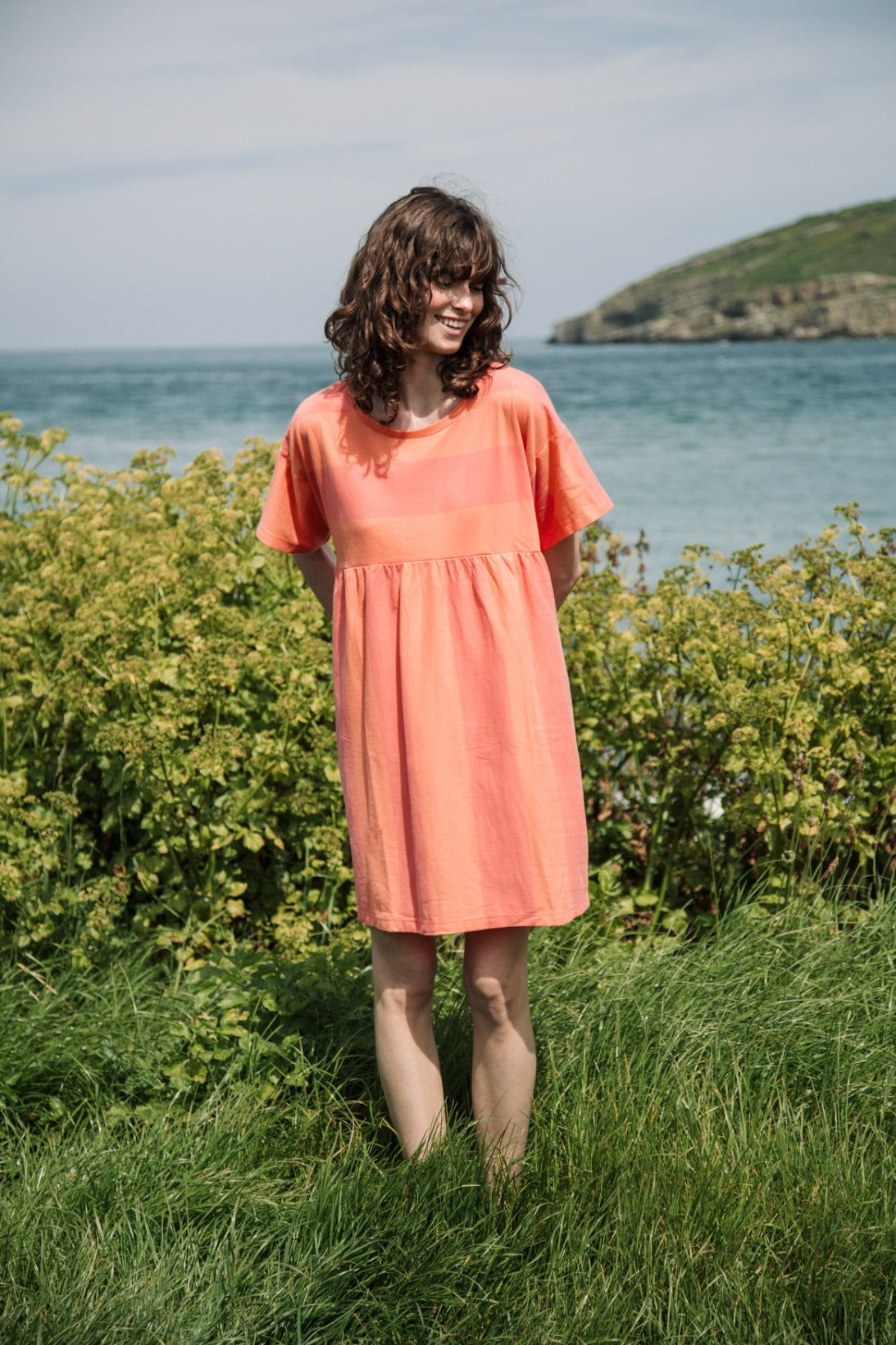 Lois-Sue Organic Cotton Dress in Coral and Apricot
