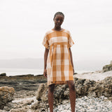 Lois-Cay Organic Cotton Dress in Ecru and Golden Tan