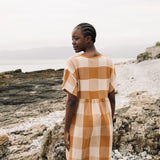 Lois-Cay Organic Cotton Dress in Ecru and Golden Tan