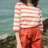 Hama-Sue Organic Cotton Top in Rust and White