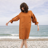 Claudia-May Linen Dress in Pecan