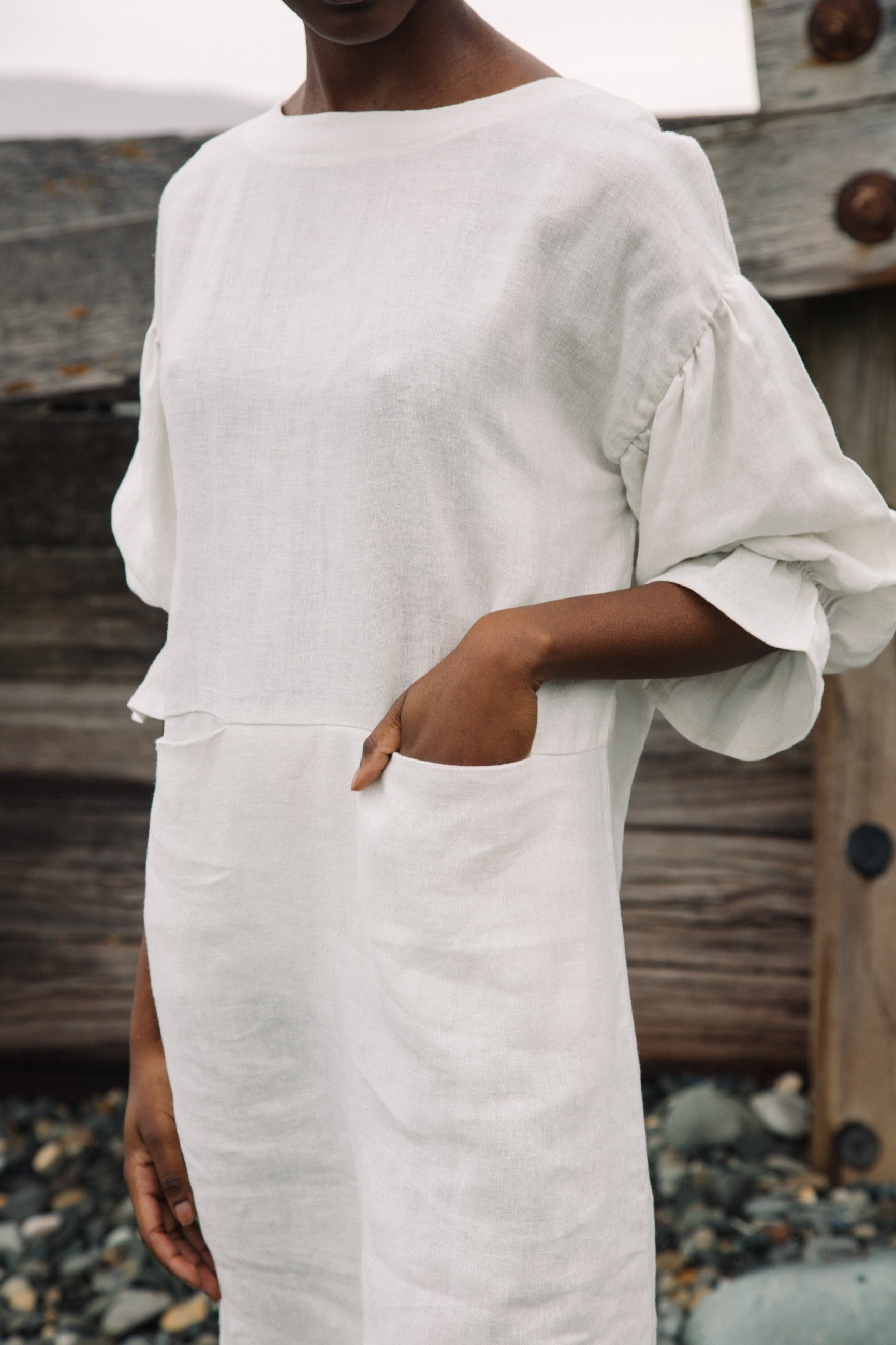 Claudia-May Linen Dress in Stone