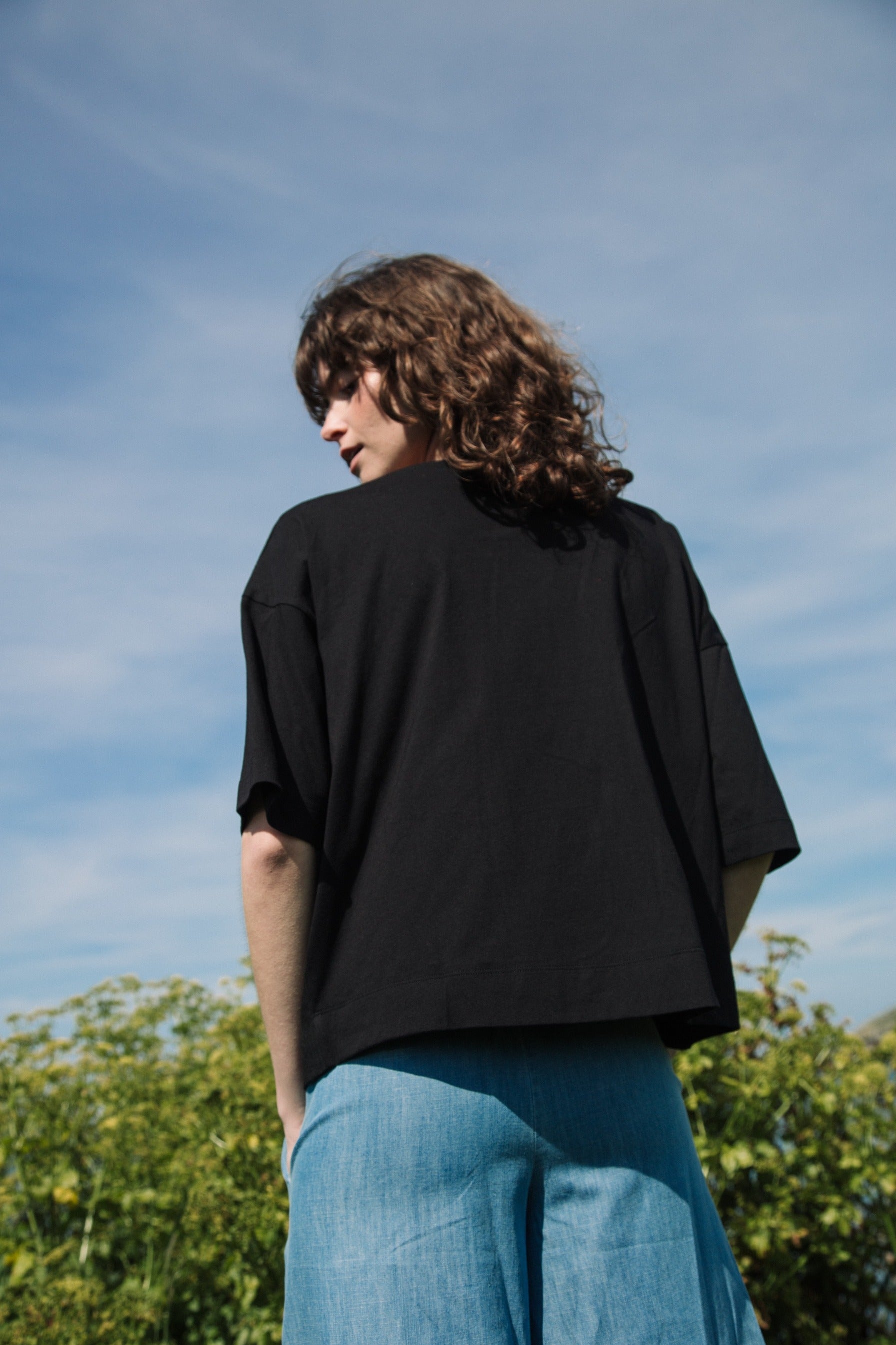 Chantari-May Organic Cotton and Linen Top in Black