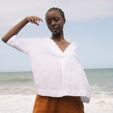 Chantari-May Organic Cotton and Linen Top in White