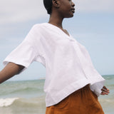 Chantari-May Organic Cotton and Linen Top in White