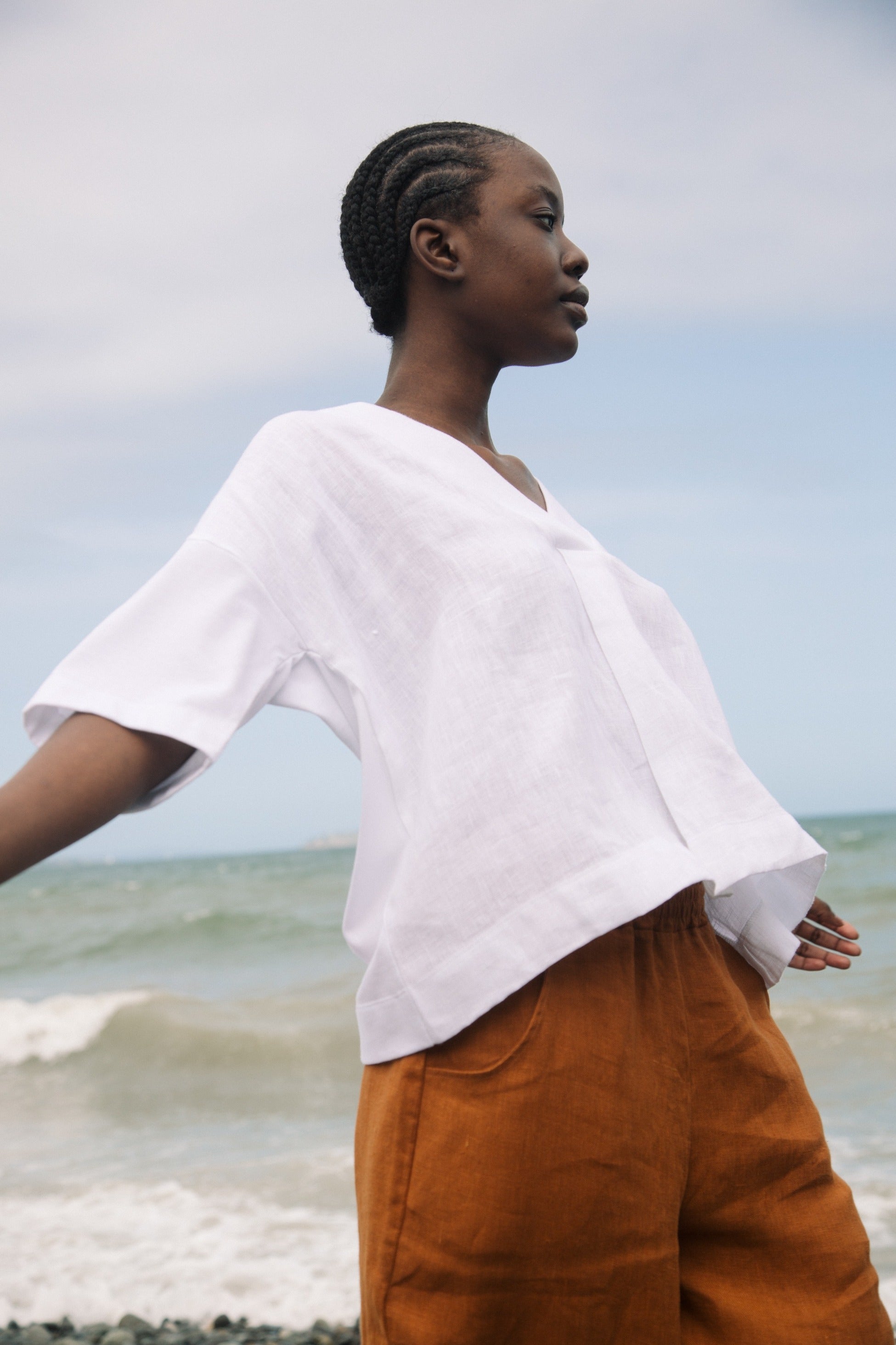 Chantari-May Organic Cotton and Linen Top in White