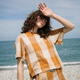 Bay-Cay Organic Cotton Top in Ecru and Golden Tan