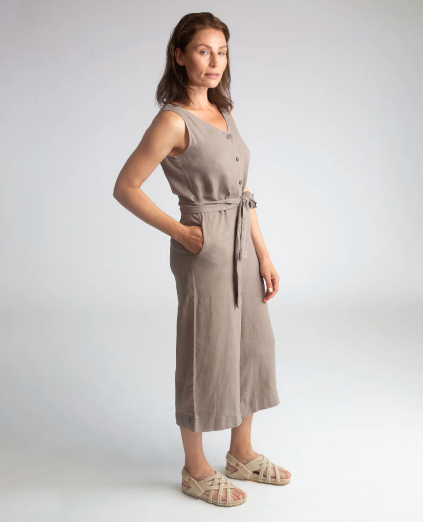 Gianna Linen Jumpsuit in Olive