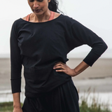 Miakoda Organic Cotton Yoga Batwing Top In Black
