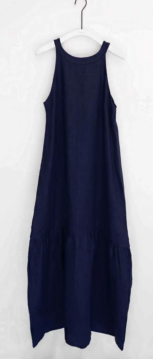 Priya Linen Dress In Navy