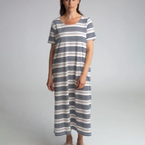 Viola-Sue Organic Cotton Dress In Off White, Navy & Amaranth