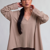 Aoife Organic Cotton Blouse in Light Taupe