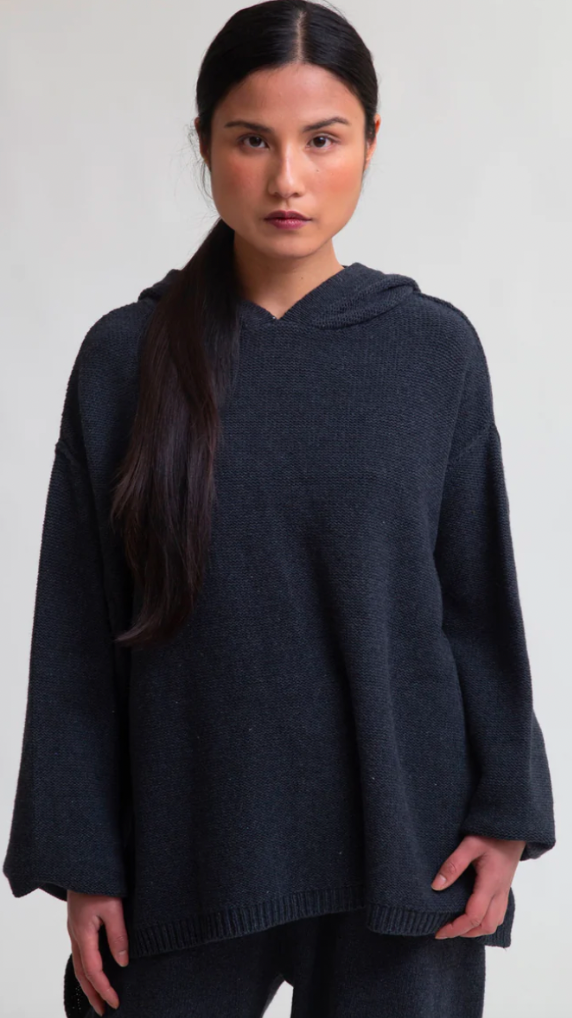 Geraldine Recycled Cotton and Wool Hoodie in Black