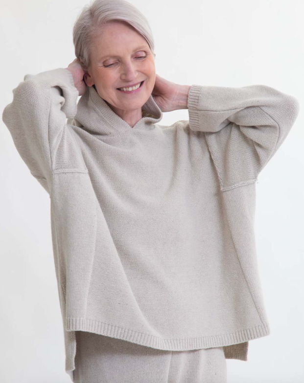 Geraldine Recycled Cotton and Wool Hoodie in Stone