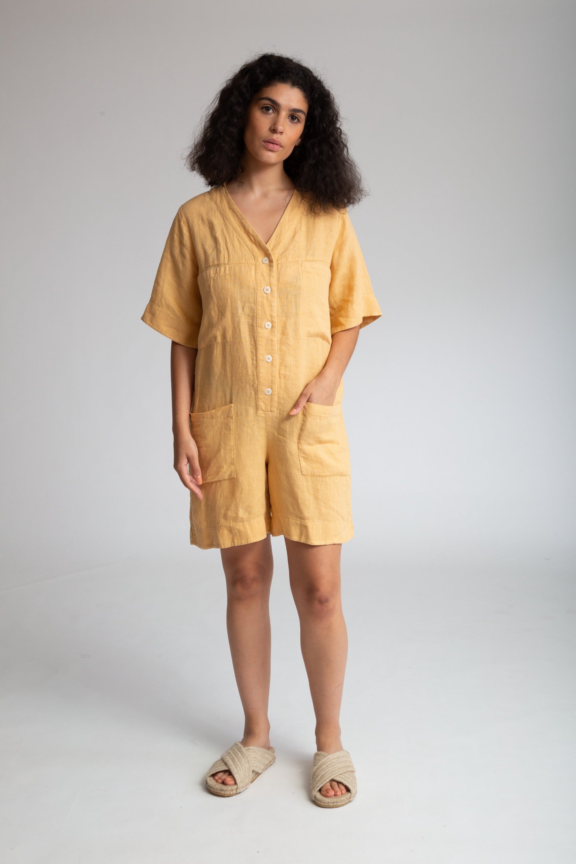 Nadia Linen Playsuit In Sunflower