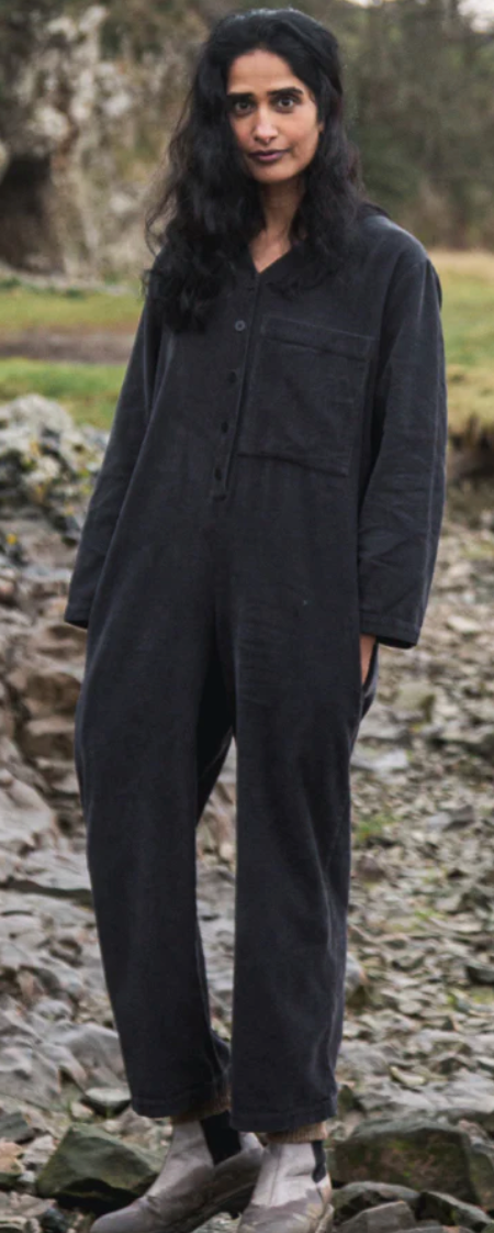 Portia Organic Cotton Cord Jumpsuit In Charcoal