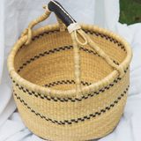 Ama Round Straw Basket With Leather Detail Handle