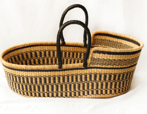 KOBI Handwoven Moses Basket with Leather Handles