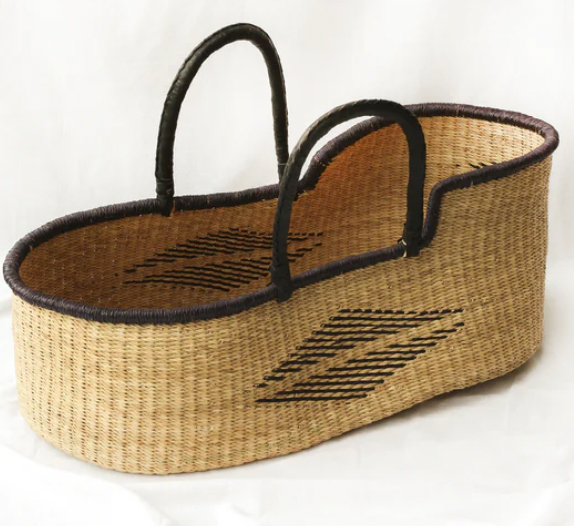 KOJO Handwoven Moses Basket with Leather Handles