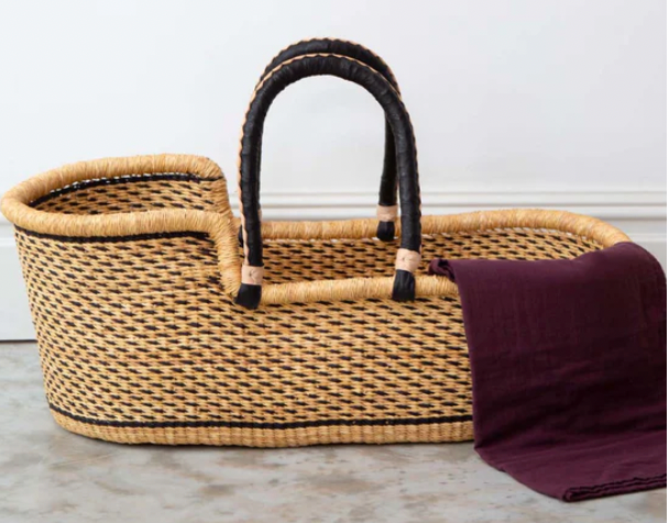 SISI Handwoven Moses Basket With Leather Handles