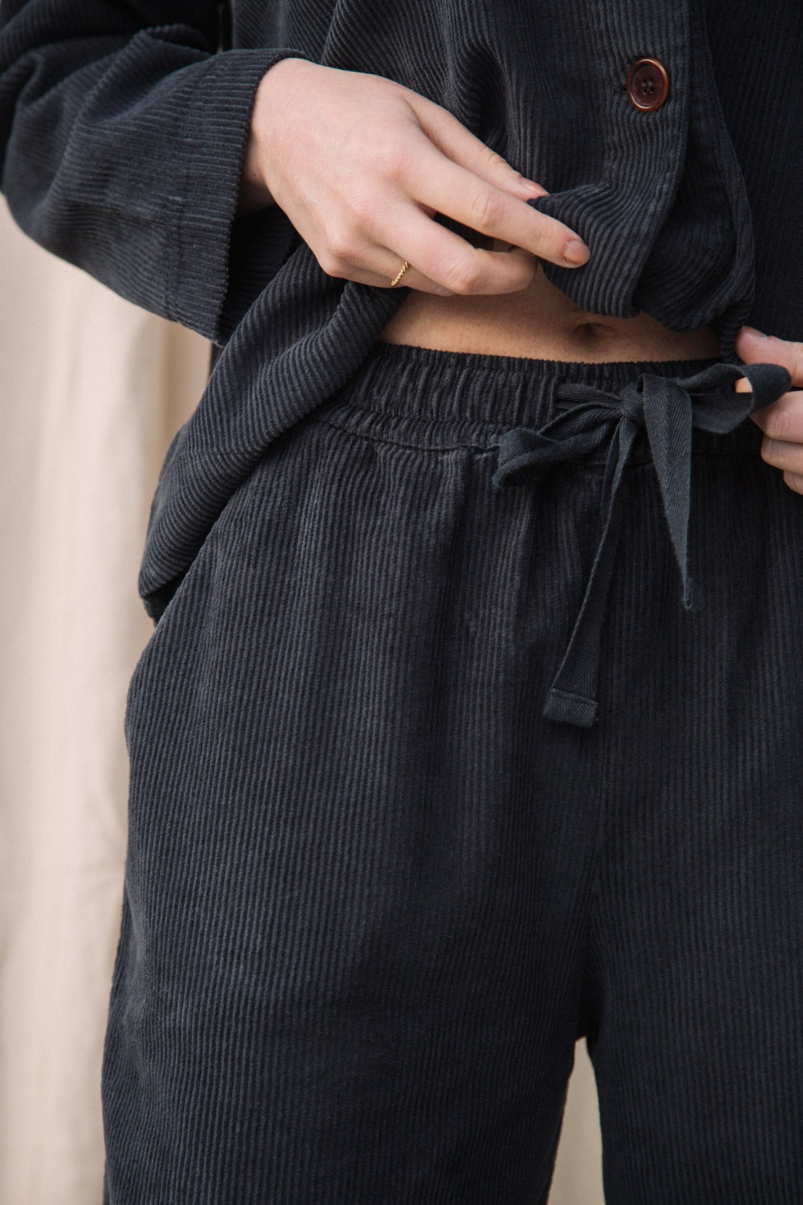Myoga Organic Cotton Cord Trouser in Charcoal