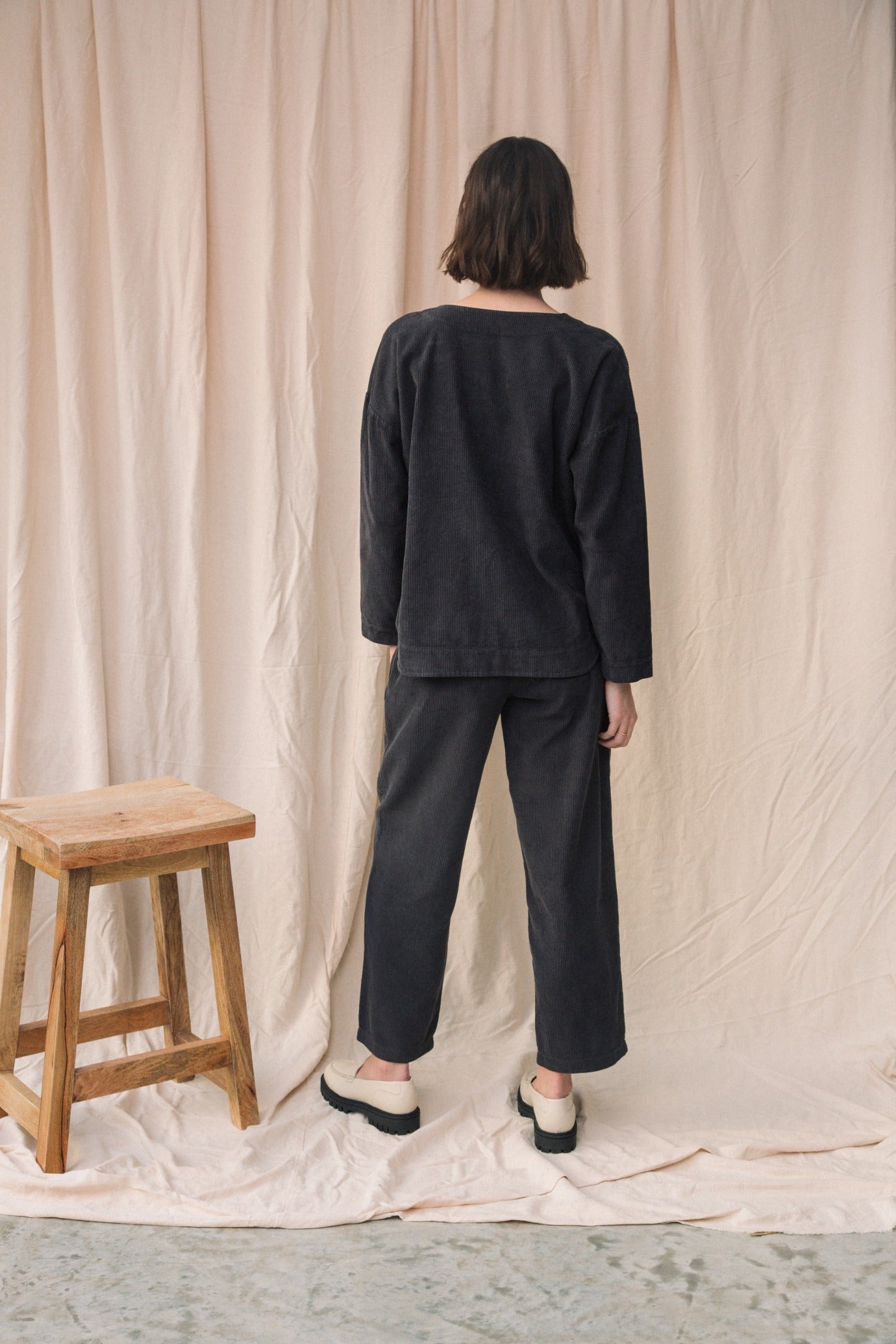 Myoga Organic Cotton Cord Trouser in Charcoal