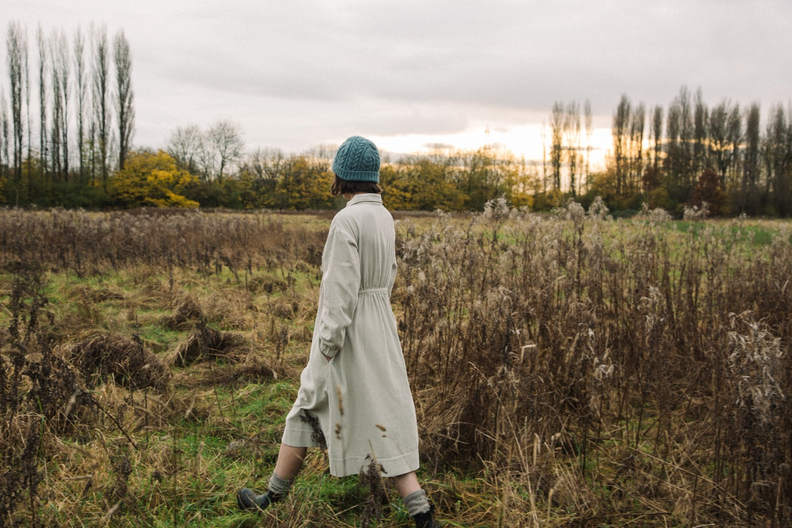 Yuri Organic Cotton Cord Dress in Stone