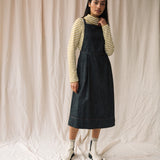 Katana-Leigh Organic Cotton Denim Pinafore Dress in Black
