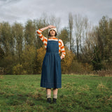 Katana-Leigh Organic Cotton Denim Pinafore Dress in Mid Blue