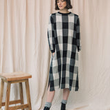 Miki-Cay Organic Cotton Knitted Check Dress in Black and Ecru