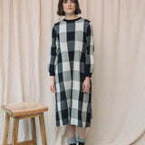 Miki-Cay Organic Cotton Knitted Check Dress in Black and Ecru