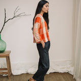 Leia-Cay Organic Cotton Knitted Check Top in Brick and Sand