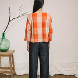 Leia-Cay Organic Cotton Knitted Check Top in Brick and Sand