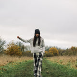 Thorne-Cay Organic Cotton Knitted Check Trouser in Black and Ecru