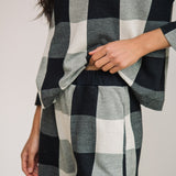 Thorne-Cay Organic Cotton Knitted Check Trouser in Black and Ecru