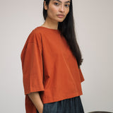 Shay Organic Cotton Jersey and Poplin Top in Paprika