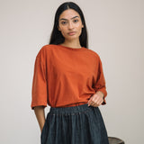 Shay Organic Cotton Jersey and Poplin Top in Paprika