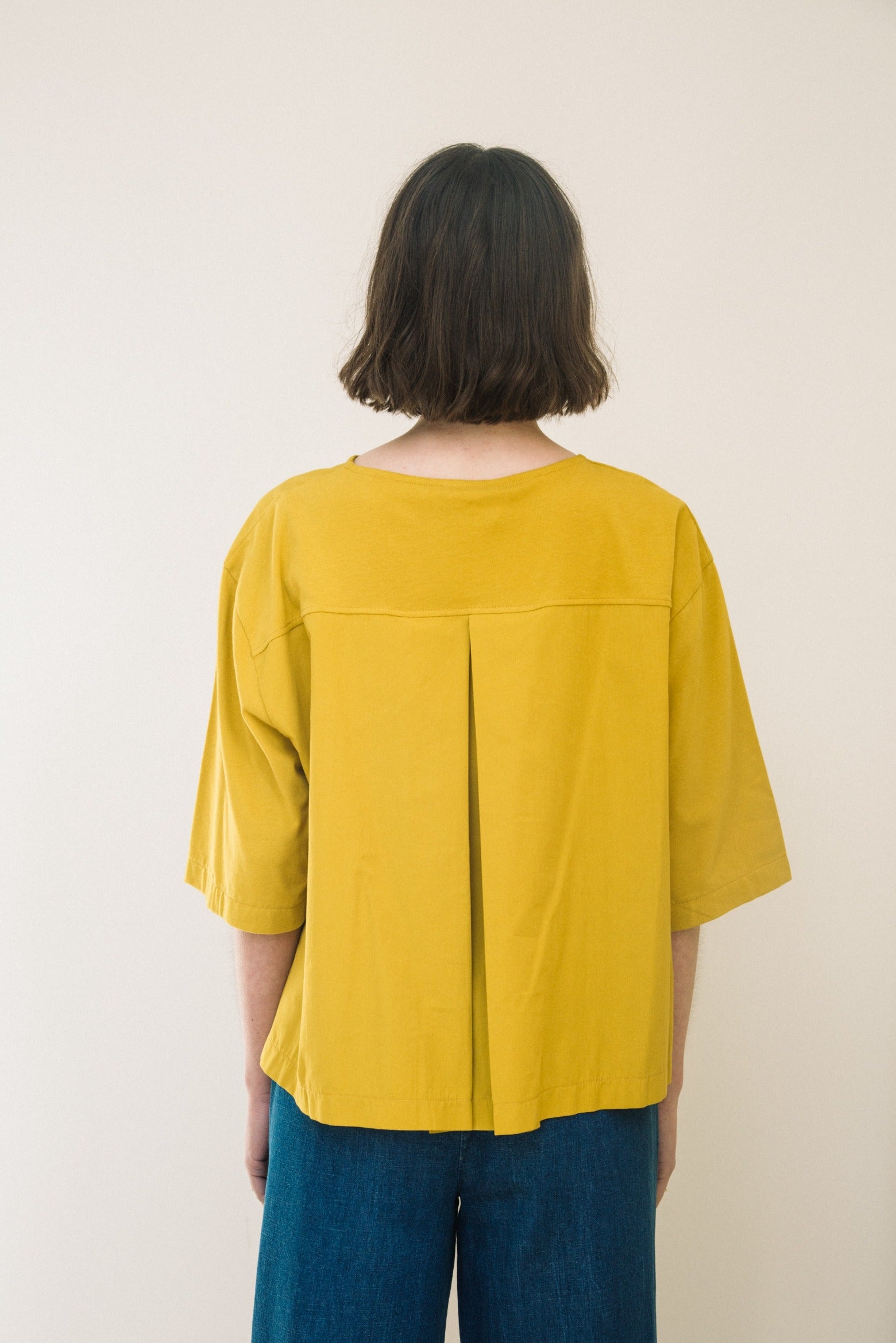 Shay Organic Cotton Jersey and Poplin Top in Chartreuse