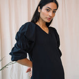 Sora Organic Cotton Jersey and Poplin Dress in Black