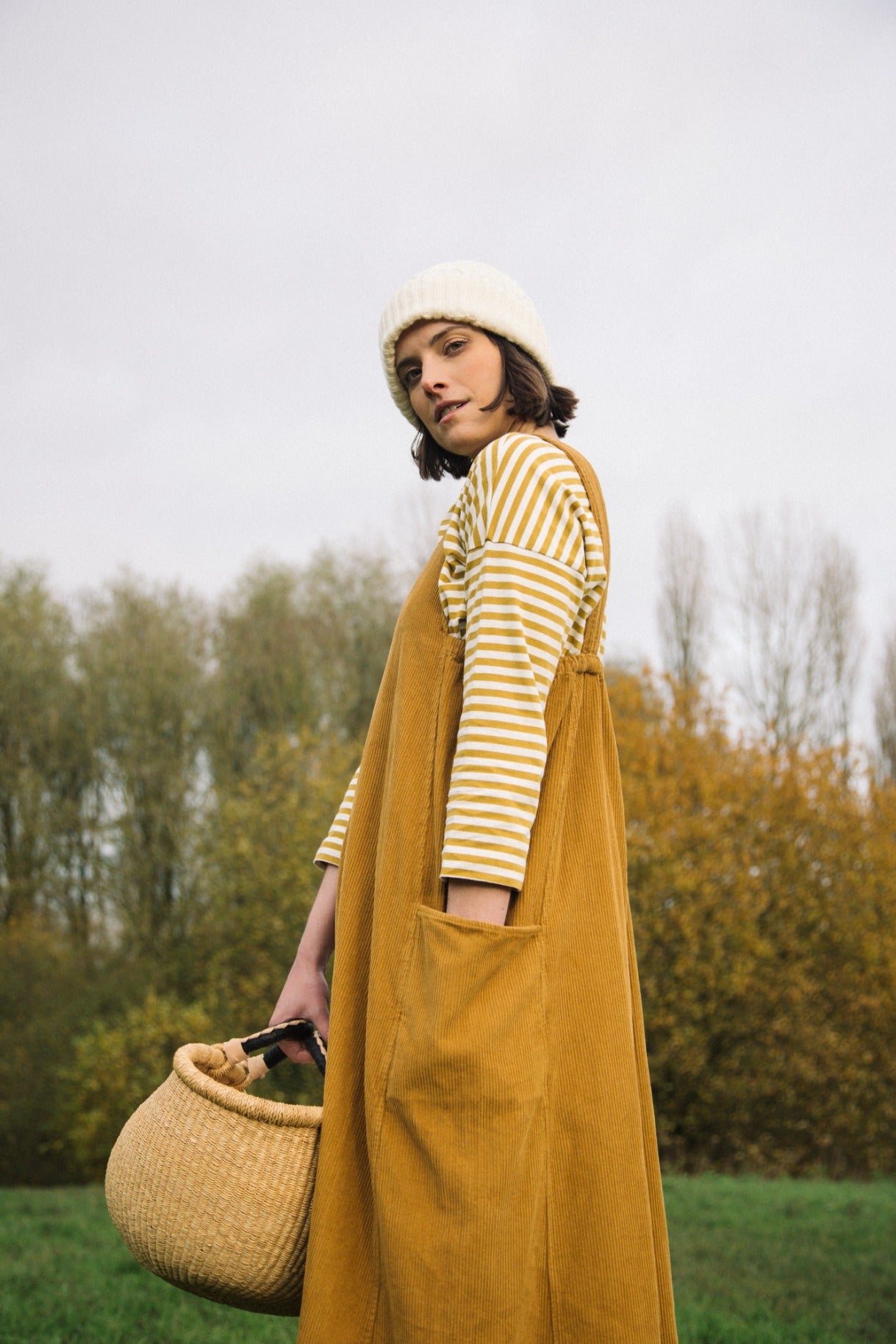 Leia-Sue Organic Cotton Stripe Jersey Top in Chartreuse and White