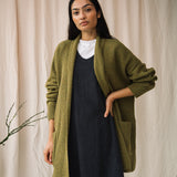 Emi Recycled Wool Cardigan in Olive Marl
