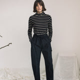 Pine-Sue Organic Cotton Stripe Jersey Top in Black and Sand