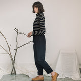 Pine-Sue Organic Cotton Stripe Jersey Top in Black and Sand