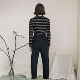 Pine-Sue Organic Cotton Stripe Jersey Top in Black and Sand