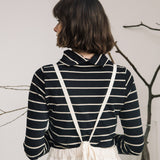 Pine-Sue Organic Cotton Stripe Jersey Top in Black and Sand