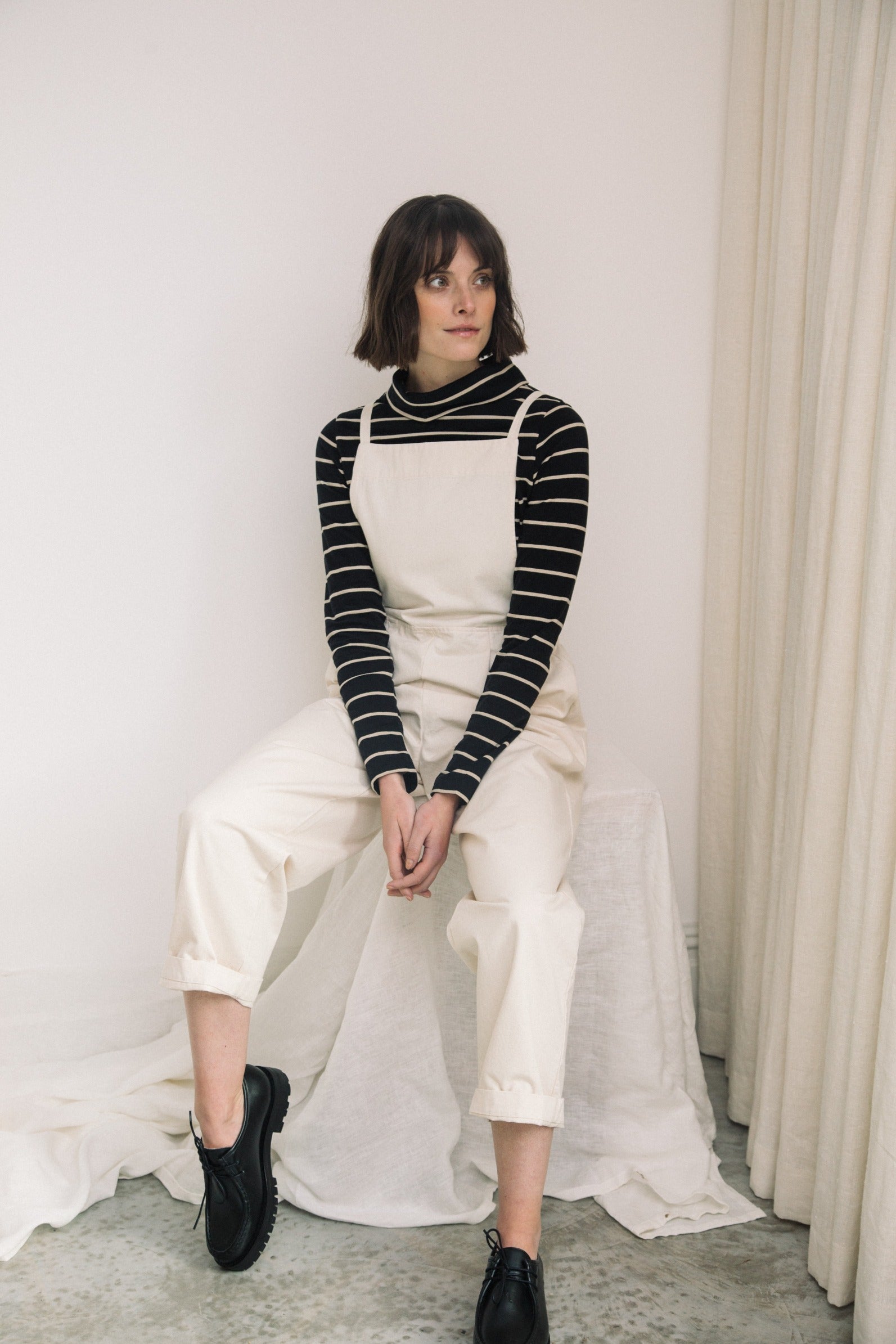 Pine-Sue Organic Cotton Stripe Jersey Top in Black and Sand