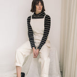 Pine-Sue Organic Cotton Stripe Jersey Top in Black and Sand