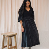 Bliss Organic Cotton Velour and Jersey Dress in Charcoal